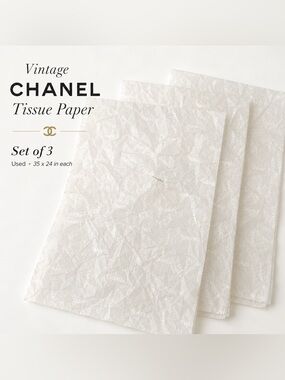 Authentic vintage CHANEL Logo Tissue Paper Set of 3 Used Sheets 35” x 24”